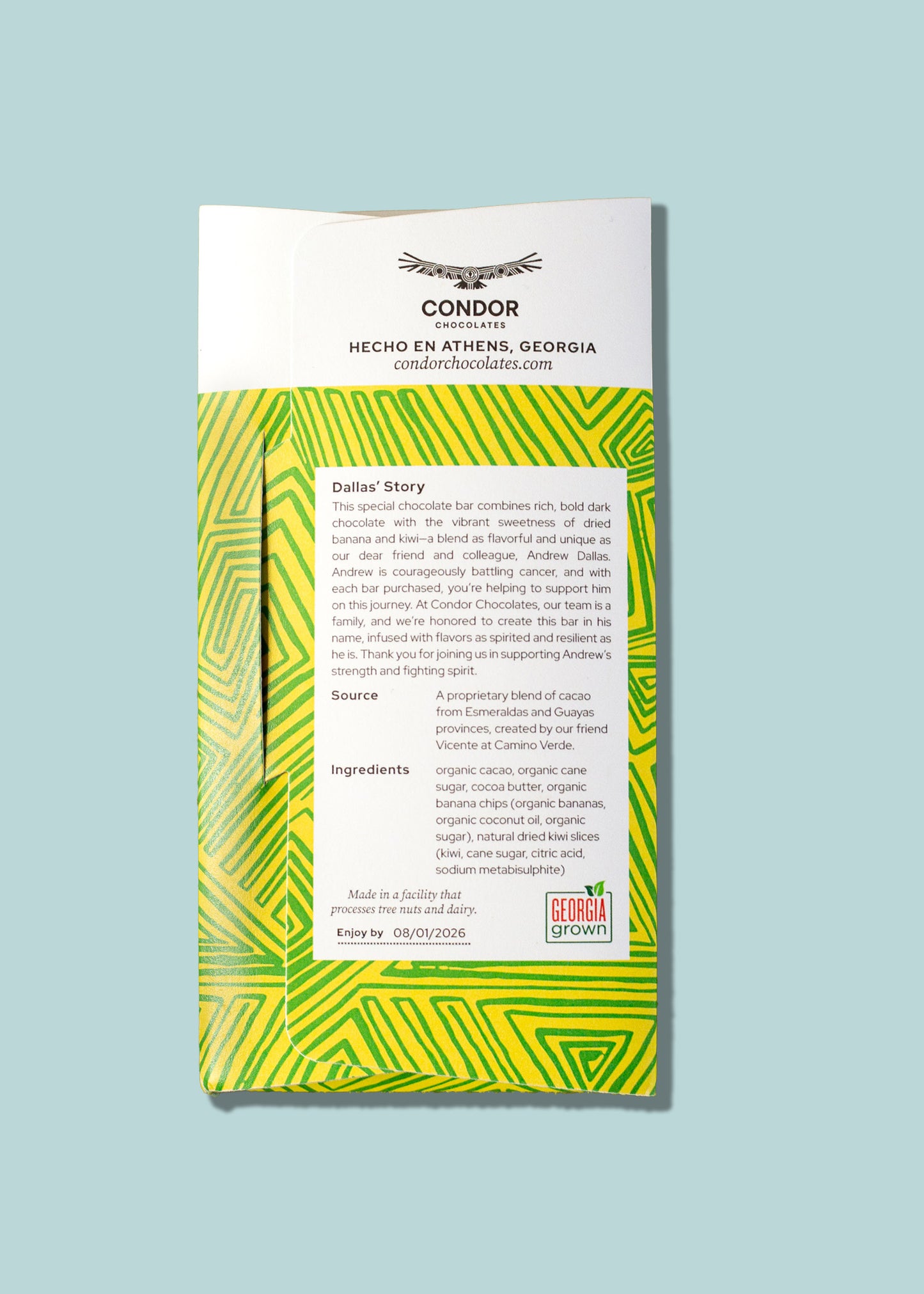 Dallas Bar - 72% Dark Chocolate + Dried Kiwi & Organic Banana Chips