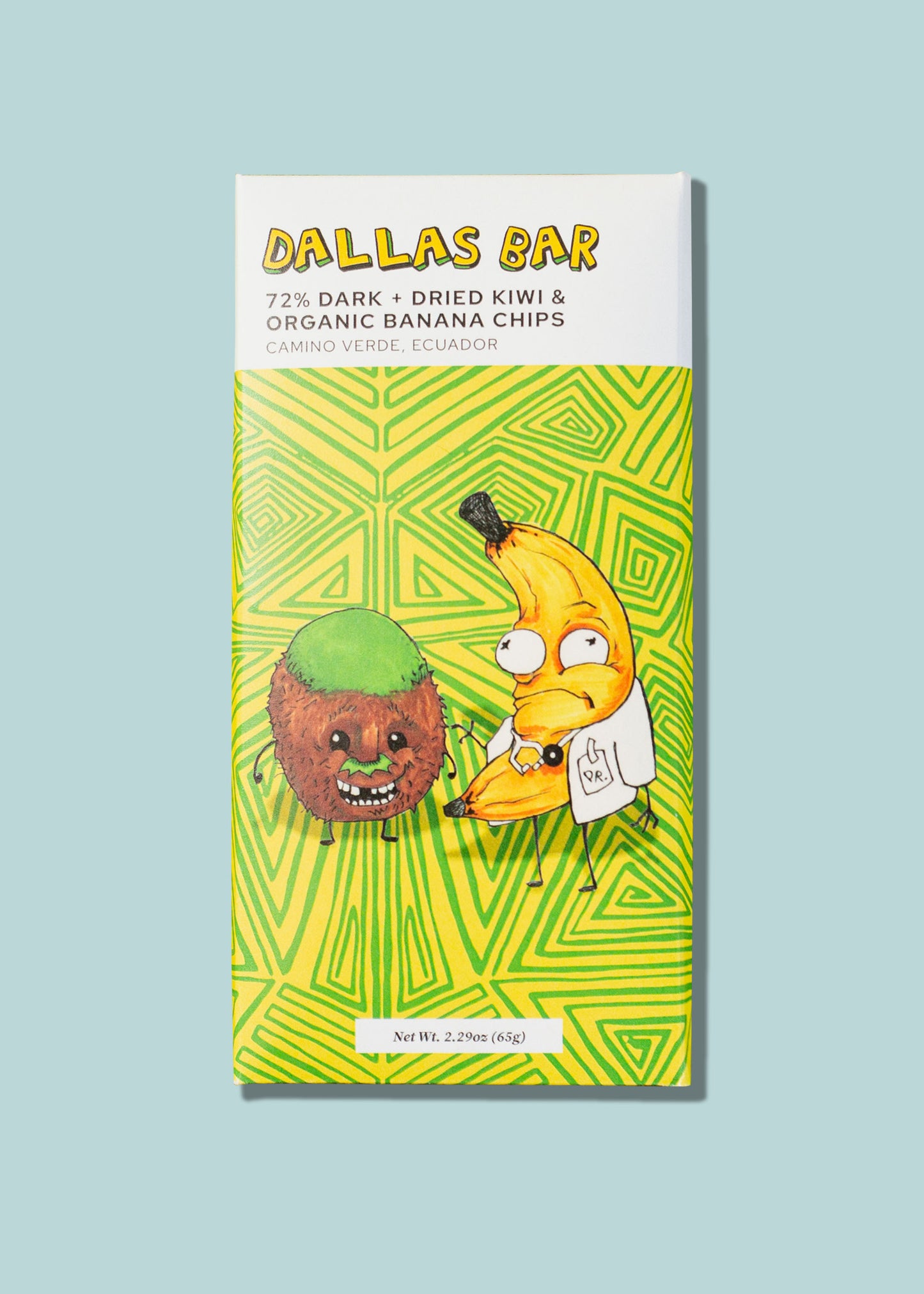 Dallas Bar - 72% Dark Chocolate + Dried Kiwi & Organic Banana Chips